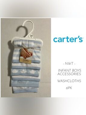 🆕CARTER’S - NWT - 6PK - INFANT BOYS BLUE / WHITE WASHCLOTHS